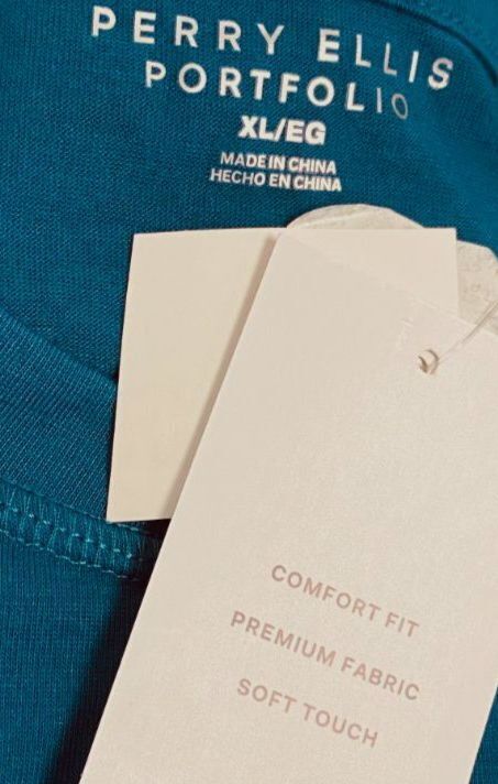 $40 Perry Ellis Portfolio Men's Blue Jersey Long-Sleeve Pajama T-Shirt Size XL