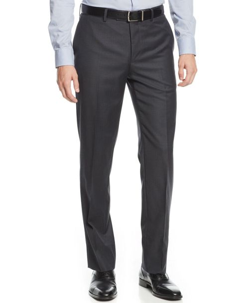 $380 Dkny Men's 39W 37W Solid Gray Extra-Slim-Fit Wool Dress Pants Suit Trousers