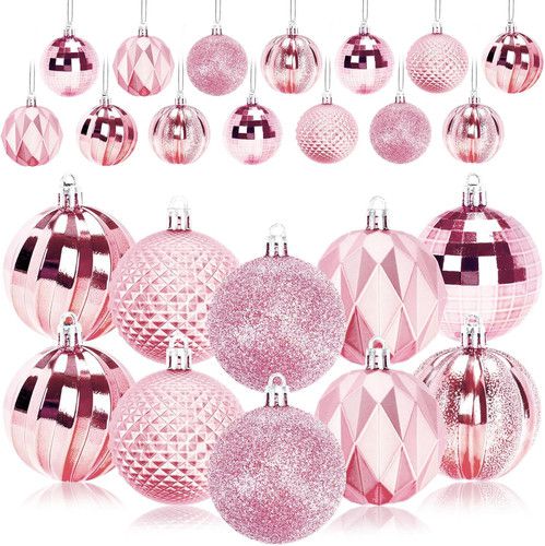 24PCS Shatterproof Christmas Ball Ornaments, 60mm, Pink Decorative Set