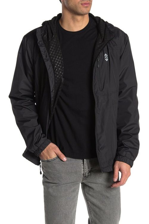 Free Country Men's Wind Shear Zip Up Hooded Jacket windbreaker Black Size Small