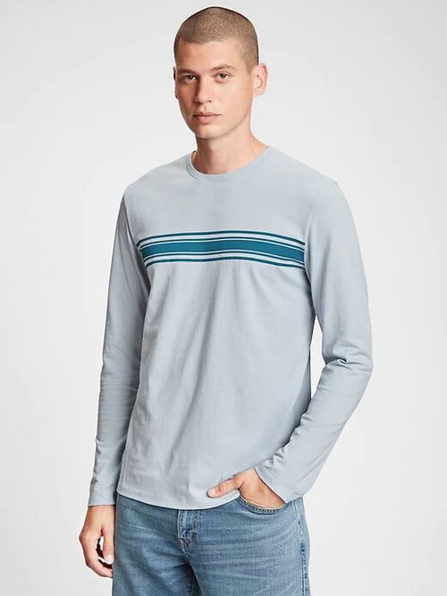 NWT GAP Everyday Stripe Long-Sleeve Tee Shirt T-Shirt 100% cotton Blue Men S M L