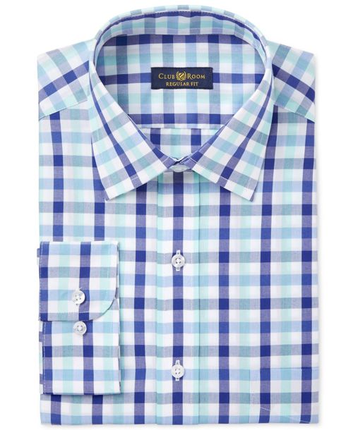 $79 Club Room Men'S Regular-Fit White Blue Check Button Dress Shirt 15.5 32/33 M