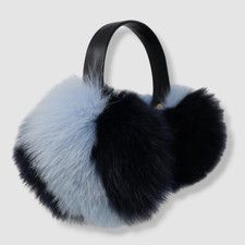 $195 Pologeorgis Women's Black Two-Tone Fox Fur Earmuffs Size OS