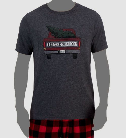 Club Room Men's Gray Holiday 'Tis the Season Pajama Top Size-L