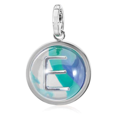 Burberry Marbled Resin 'E' Alphabet Charm in Palladium/Ocean Blue