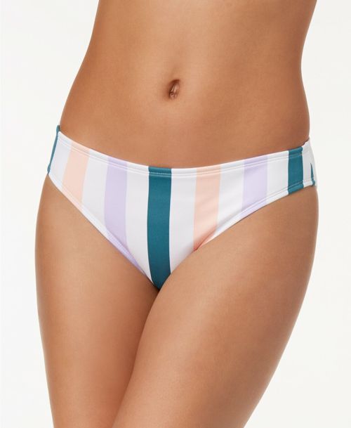 Hula Honey Juniors' Striped Hipster Bikini Bottoms,White Striped Size S MSRP $20