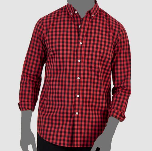 $60 Club Room Men's Red Black Check Long-Sleeve Poplin Stretch Shirt Size S