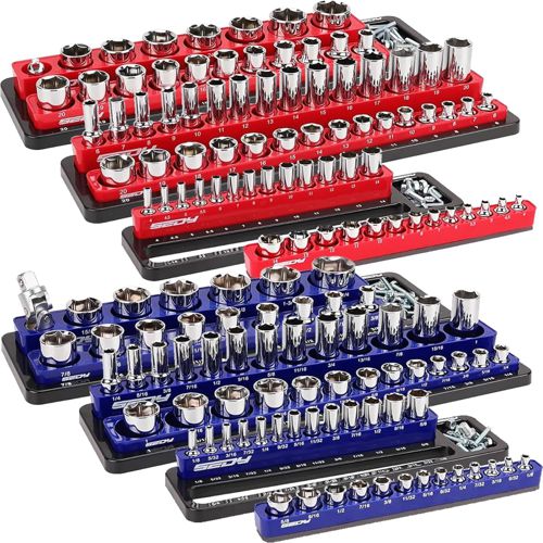 Magnetic Socket Holder Organizer Set: 6-Piece Detachable 1/2 3/8 1/4 Drive Socke