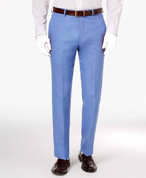 $340 Ralph Lauren 38w 30l Men'S Trousers Solid Blue Flat Front Dress Suit Pants