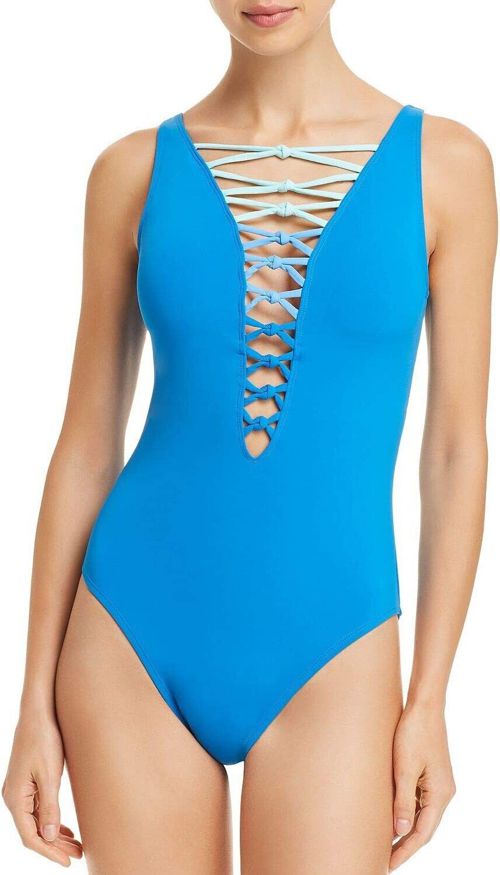 Trina Truck Women's Tiered Knots One Piece Swimsuit Blue Size 4 $154