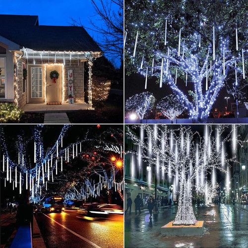 Outdoor 16-Inch Meteor Shower Lights, 10 Tube 360 LED Icicle Decoration, White