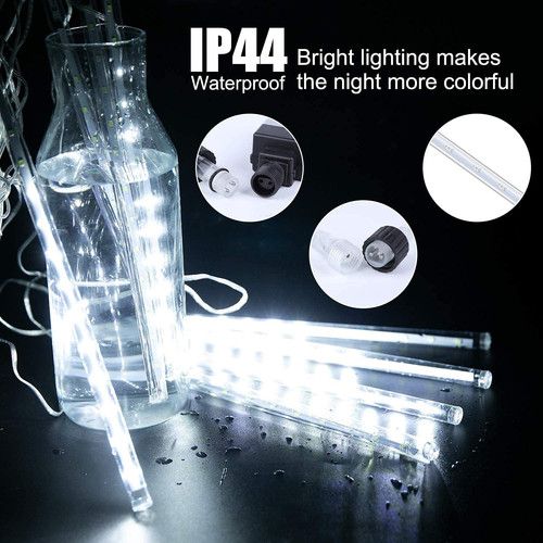 Outdoor 16-Inch Meteor Shower Lights, 10 Tube 360 LED Icicle Decoration, White