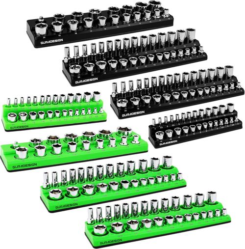 8PCS Magnetic Socket Organizer Set, Magnetic Socket Holder, 1/4", 3/8", 1/2" Soc