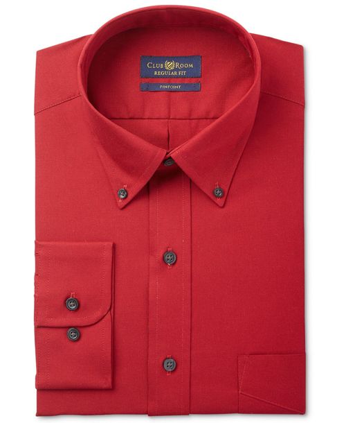 Nwt $95 Club Room Men Regular-Fit Red Long-Sleeve Button Dress Shirt 16 34/35 L
