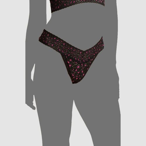$25 Hanky Panky Women Black Leopard Orignal Rise Lace Thong Panty Size OS (4-14)