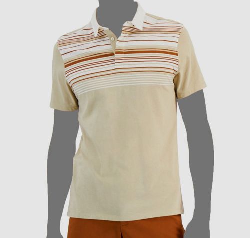 $50 Alfani Men's Beige Short-Sleeve Sunset Stripe Polo Shirt Size XXL