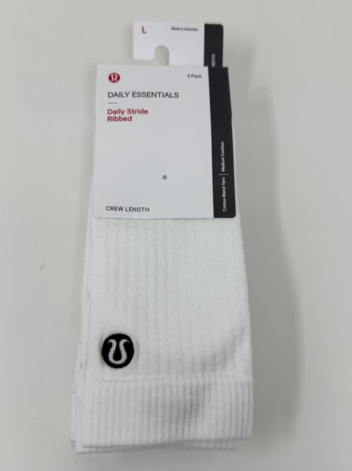 Lululemon Daily Stride Ribbed Crew  Socks 3 Pack Women’s Large  9-11 White