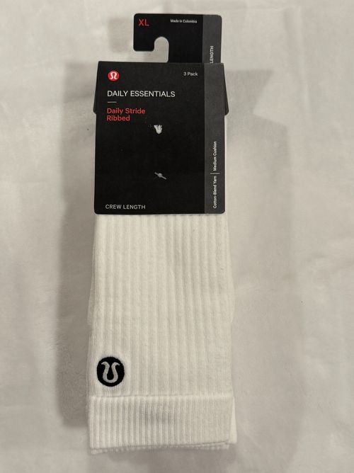 Lululemon Daily Stride Ribbed Crew Sock 3-Pack White Men's XL 12.5-14 LM9AW6S
