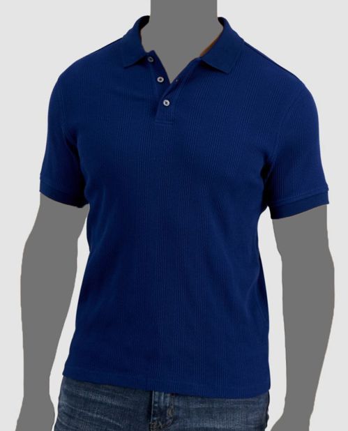 $50 Alfani Men's Blue Textured Stripe Short-Sleeve Jacquard Polo Shirt Size M