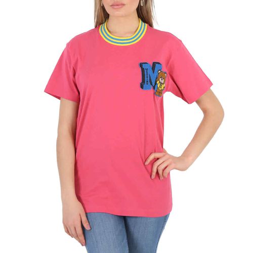 Moschino Fuschia Varsity Teddy Bear Applique Oversized T-Shirt, Size XX-Small