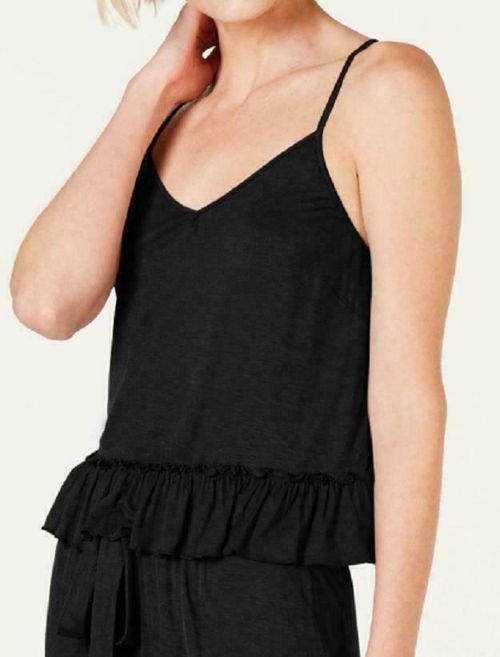 I.N.C Women's Ultra Soft Knit Ruffle Flounce Pajama Top,Black Size X Small