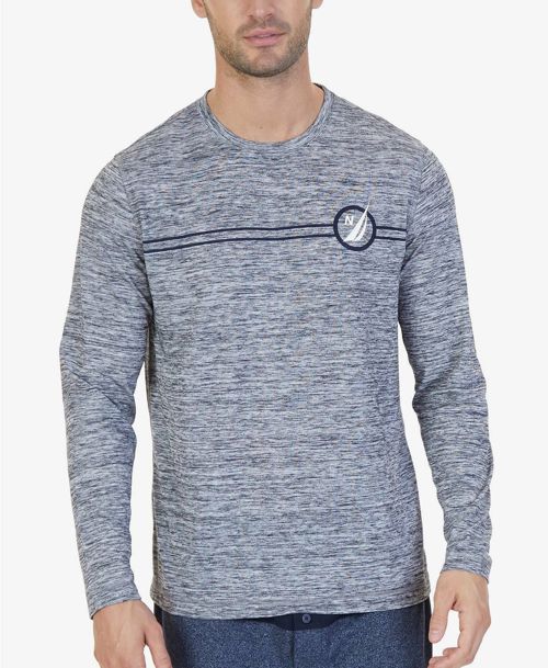 $70 Nautica Men's Pajama Crew Neck Long Sleeve Gray Logo Shirt Sleepwear Size L