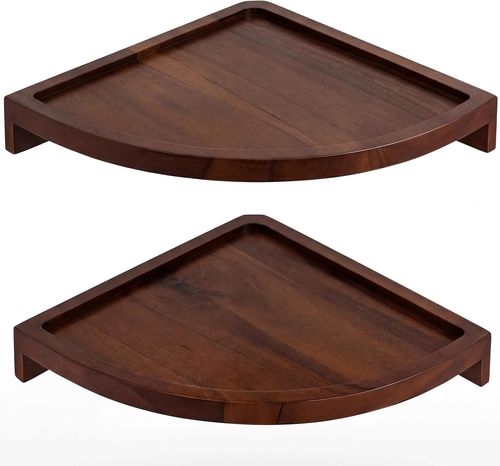 Acacia Wood Floating Corner Shelves - Set of 2 for Home Decor (Dark Brown)
