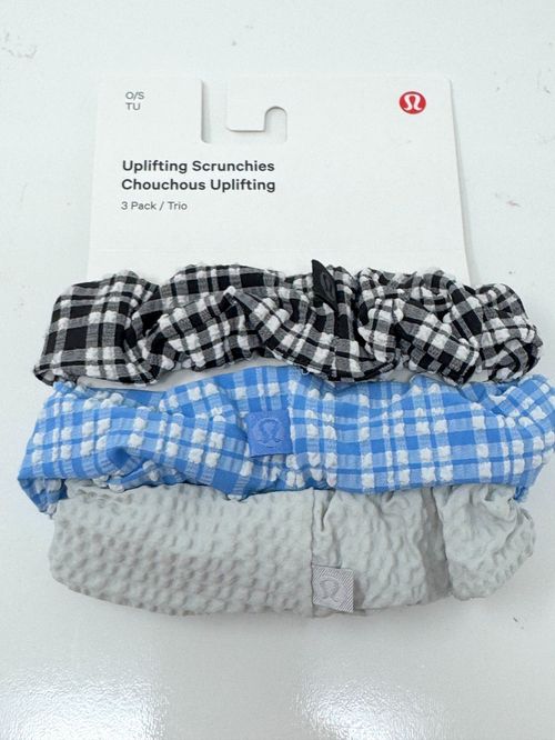Lululemon Uplifting Scrunchies 3 Pack Hair Ties   Black Gray Pool Blue One Size