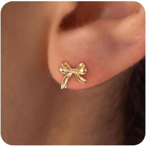 Gold Studs Earrings for Women - 14K Gold Plated Bow Stud Earrings for Women Smal