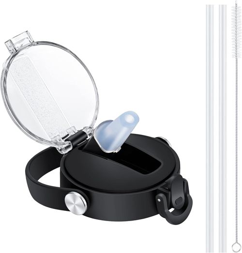 Auto Flip Straw Lid with Button Lock for Wide Mouth Water Bottle 12, 18, 24, 32,