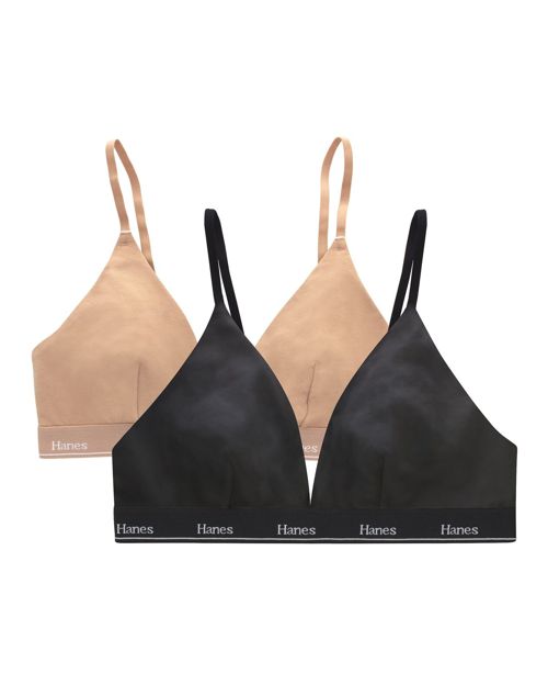 Hanes Originals Triangle Bralette, Breathable Stretch Cotton, 2-Pack