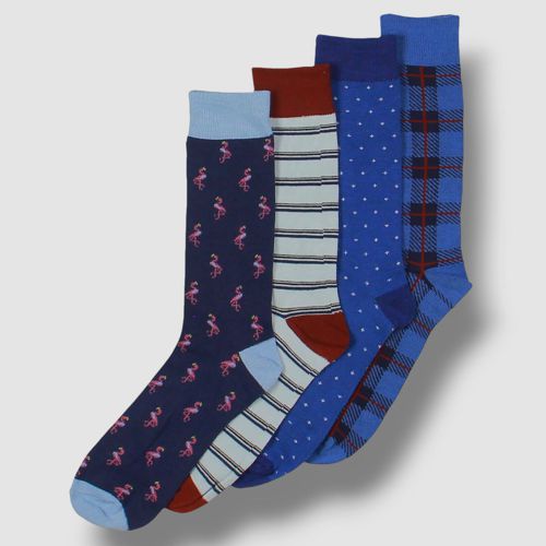 Club Room Men's Blue Red 4 Pair Holiday Crew Dress Socks Size 8-13