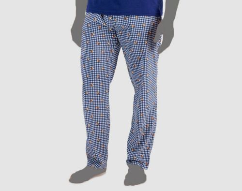 $30 Club Room Men's Blue Bulldog-Print Gingham Check Pants Pajama Size M