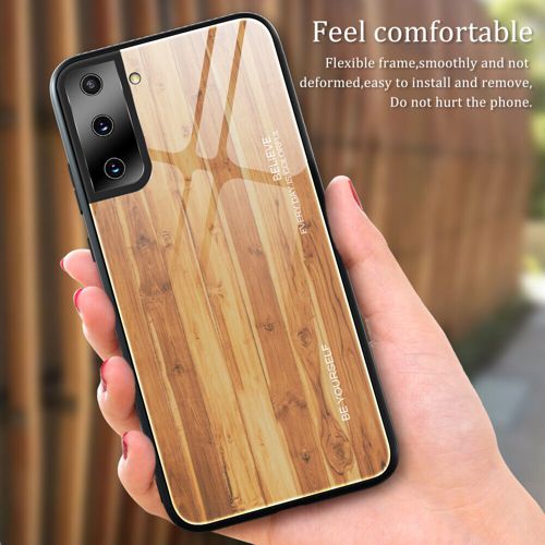 For Samsung S22/S21+/S23Ultra S20FE Wood Grain Pattern Tempered Glass Case Cover