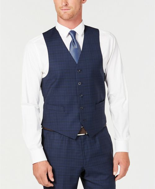 $166 Michael Kors Men's 36S Blue Plaid Classic Fit 5-Button Suit Vest Waistcoat