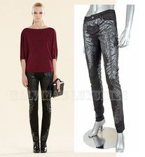 GUCCI PANTS FLORAL BLACK PRINTED FERN DENIM LEGGING JEANS $795 sz IT 36 US 0