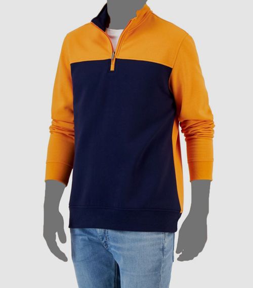 $55 Club Room Men's Blue Colorblocked Quarter-Zip Fleece Sweater Sweatshirt Size