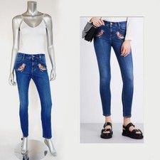 STELLA MCCARTNEY JEANS SKINNY BLUE DENIM PANTS BIRD EMBROIDERY sz 29 42 IT 6 US