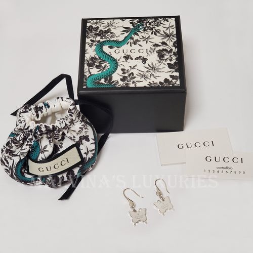 GUCCI EARRINGS STERLING SILVER BUTTERFLY DROP TRADEMARK LOGO