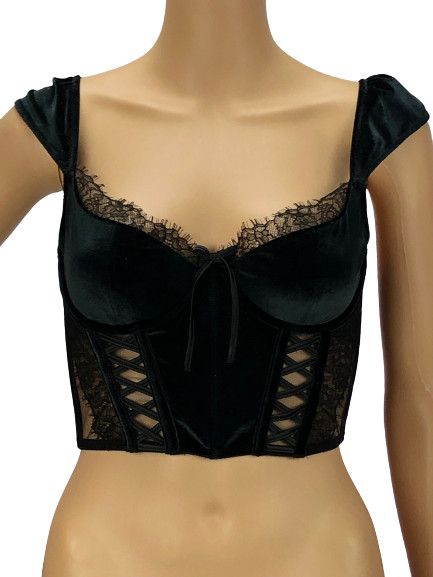 VICTORIA'S SECRET DREAM ANGELS LACE & VELVET CAP SLEEVE CORSET BRA TOP MEDIUM