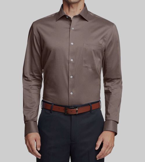 $45 Van Heusen Men Regular-Fit Brown Wrinkle-Free Poplin Dress Shirt 15 32/33