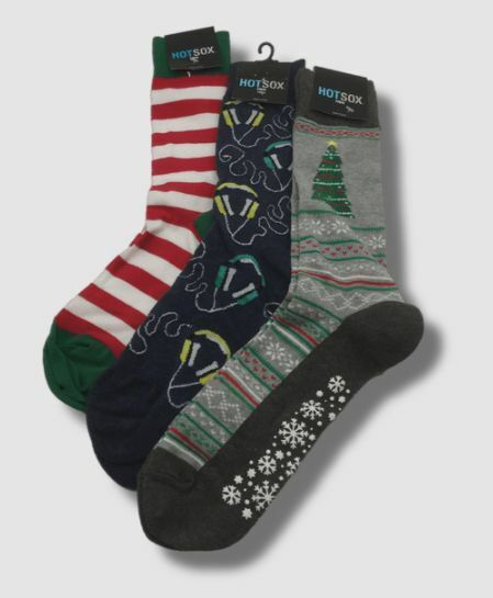 $36 Hot Sox Men's Blue Red 3 Pair Pack Christmas Cotton Socks Shoe 6-12