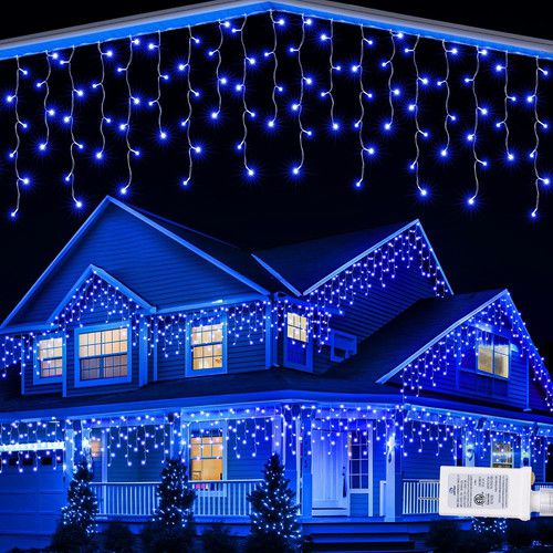 32Ft Waterproof Christmas Icicle Lights with Timer and 8 Modes - Blue