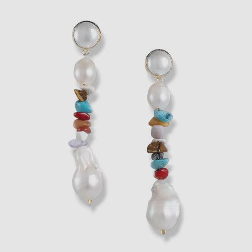 $220 Dannijo Women's White Petal Mixed Stone Drop Earrings
