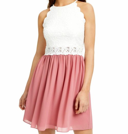 $90 BCX Juniors Women's White Sleeveless Lace & Chiffon Fit & Flare Dress Size 5