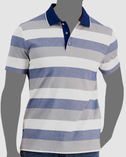 $55 Alfani Men's Blue Regular-Fit Striped Supima Blend Polo Shirt Size S