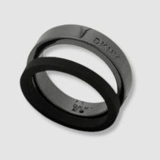 DKNY Men's Black Hematite Tone Black Band Ring Set - Size 10