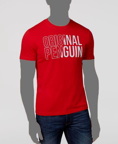 $99 Penguin Mens Red Gray Crew-Neck Graphic Logo Top Short-Sleeve Tee T-Shirt XL