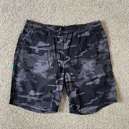 Kirkland Signature Men's Swim Shorts Built In Brief Zipper Pocket Black Camo M