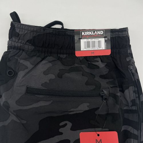 Kirkland Signature Men's Swim Shorts Built In Brief Zipper Pocket Black Camo M